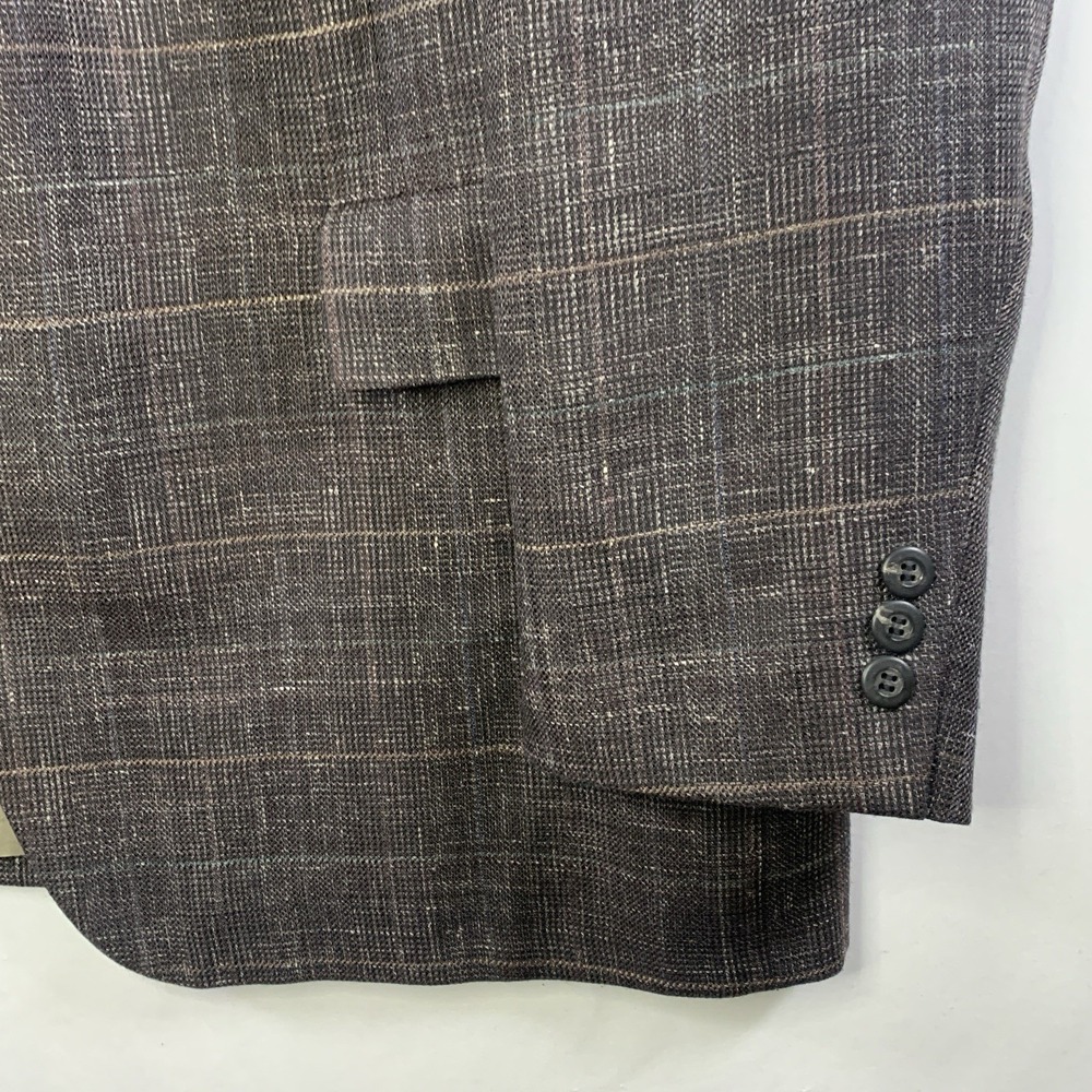 VTG 90s Mens Windowpane Plaid Hopsack Sport Coat 46R Wide Lapel Ivy Prep USA
